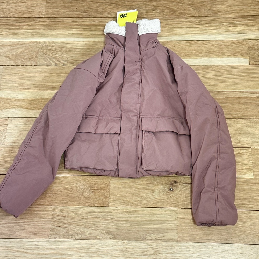 Pink Puffer Jacket with Sherpa Collar